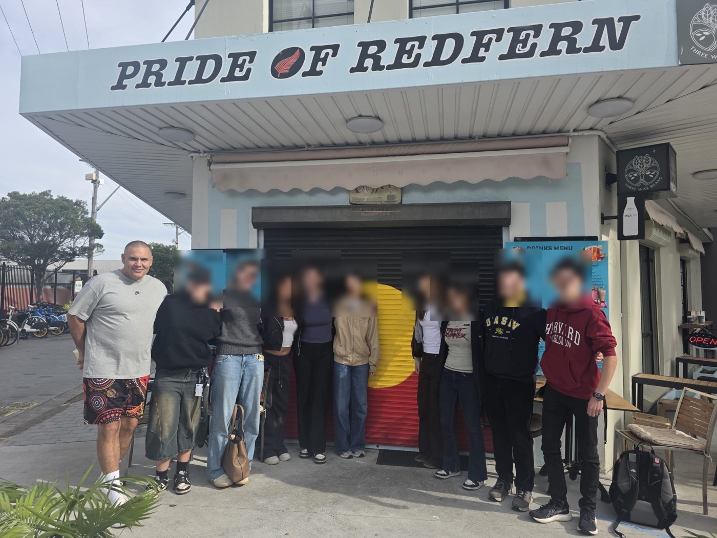 Jamie and students outside the Pride of Redfern
